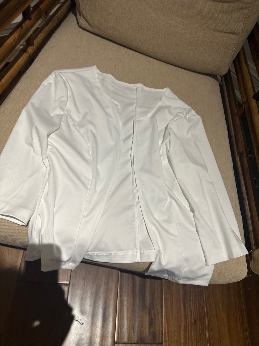 Women's White Open-Front Long Sleeve jacket or cardigan.